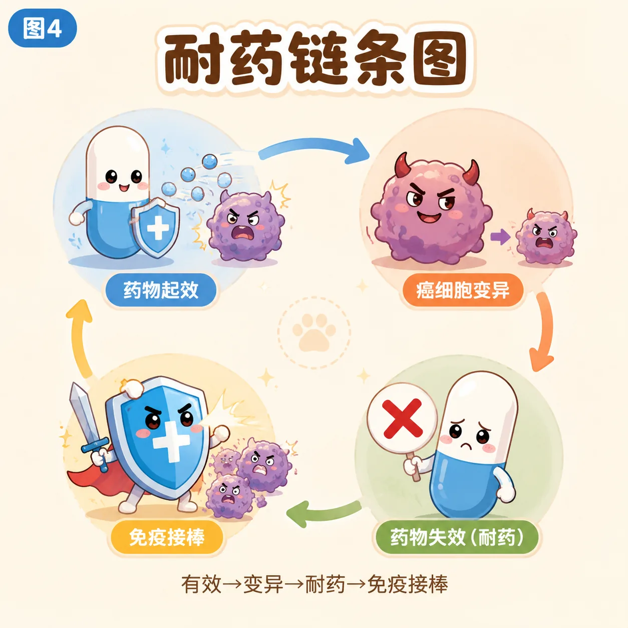 耐药链条:有效→变异→耐药→免疫接棒