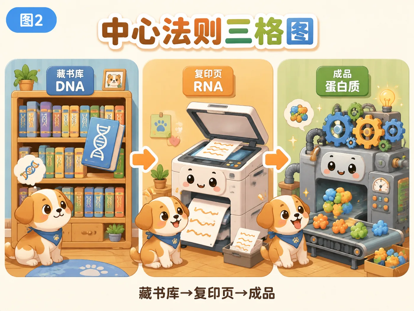 中心法则:藏书库→复印页→成品